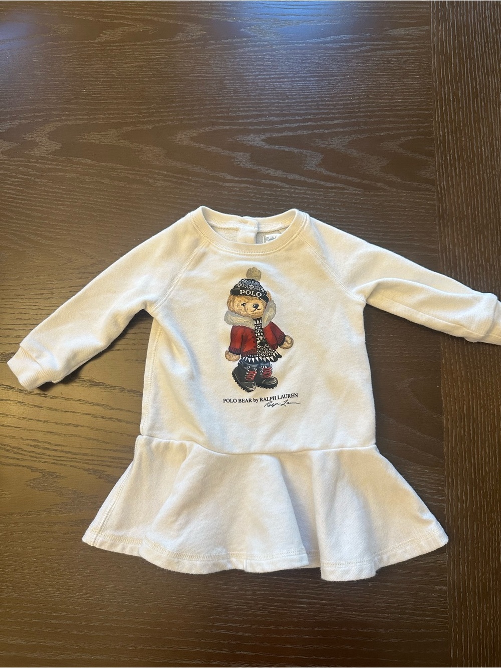 Ralph Lauren Christmas Polo Bear White Peplum Baby Dress